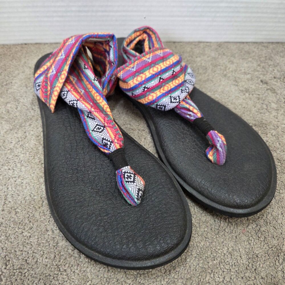 Sanuk Womens US 10  Sandals Yoga Sling 2 Tribal Flip Flop Rainbow Boho Yoga Mat